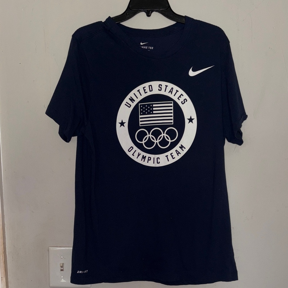 Nike USA Olympic Team dry fit short sleeve navy white swoosh#athletic#sizeL#nwot